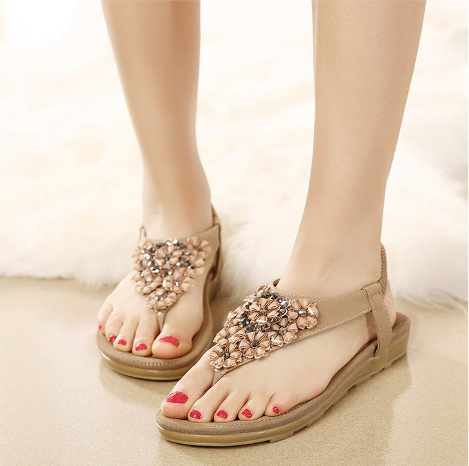 Sandales d'été femme motif floral à strass