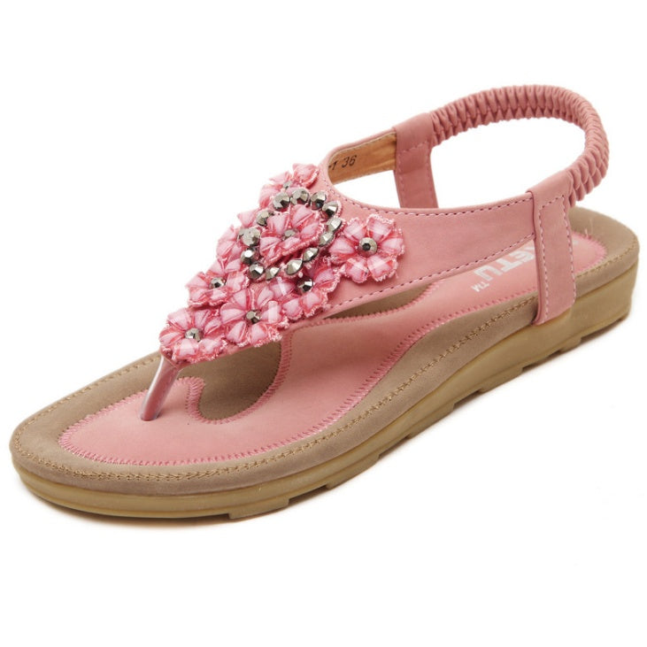 Sandales d'été femme motif floral à strass