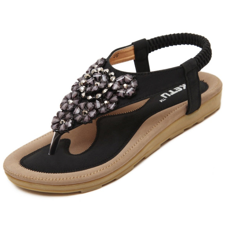 Sandales d'été femme motif floral à strass