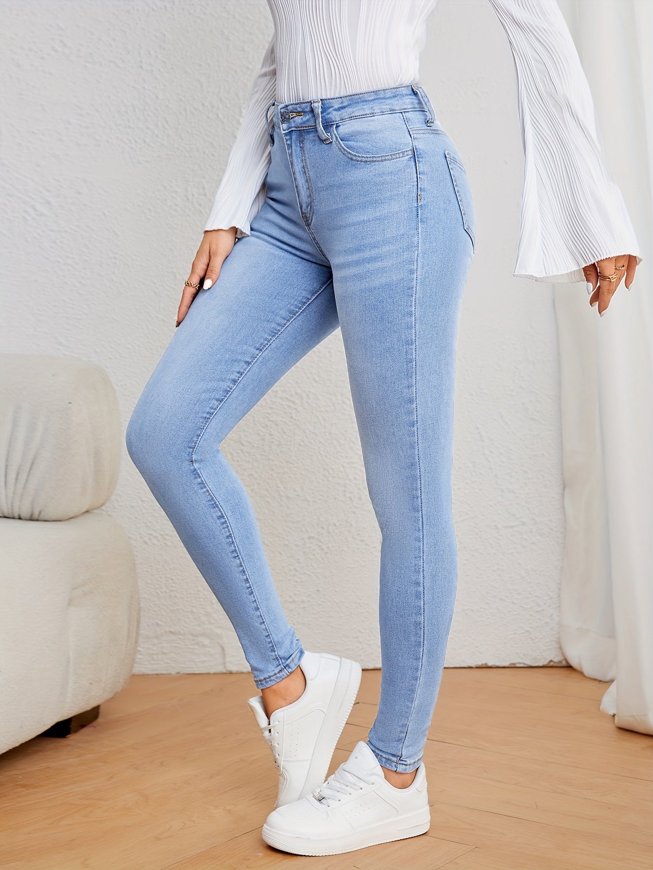Jean skinny taille haute en denim extensible pour femme