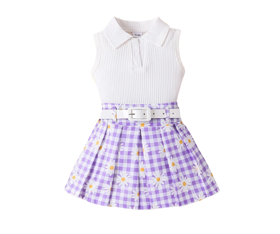 Ensemble haut sans manches et jupe avec ceinture