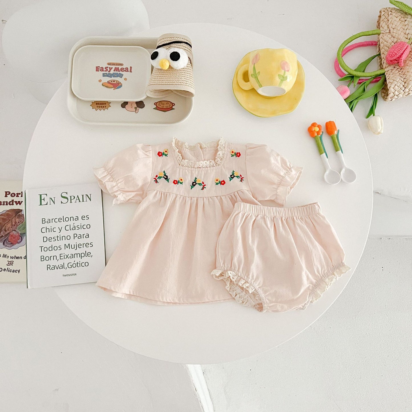 Ensemble d'été 2 pièces brodé pour bébé fille