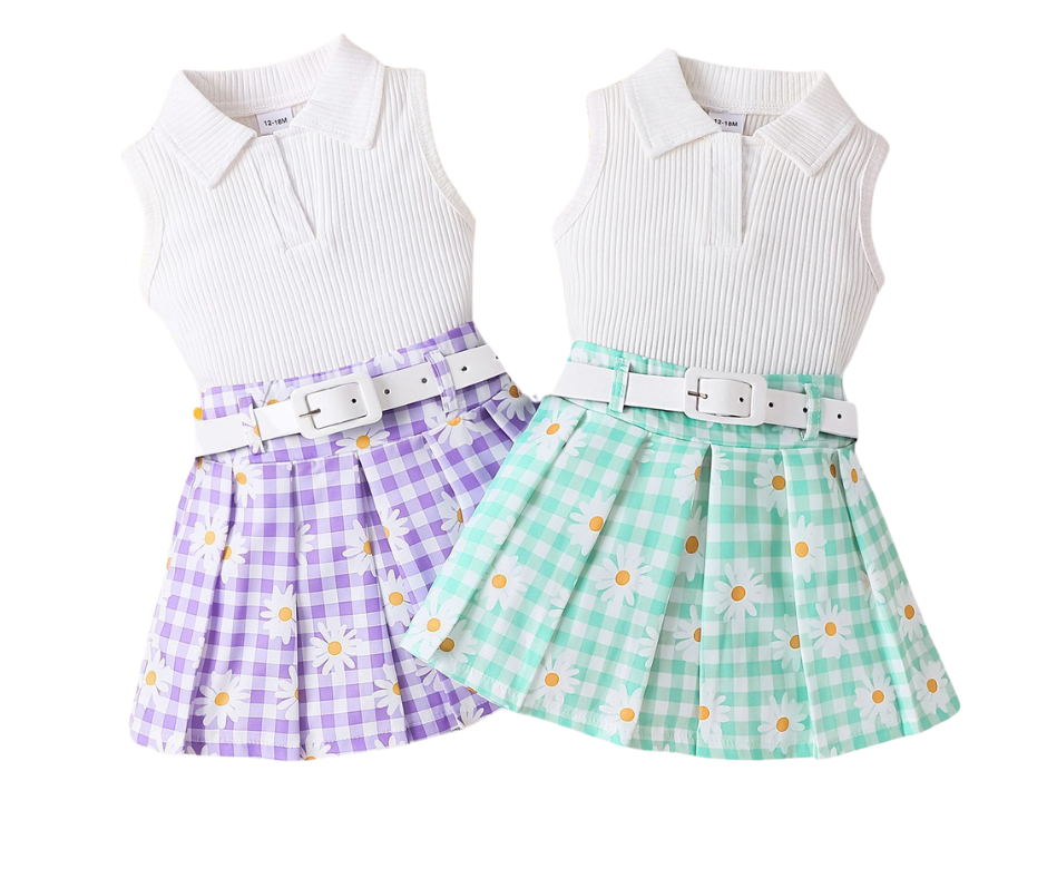 Ensemble haut sans manches et jupe avec ceinture
