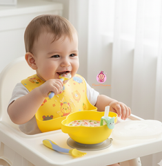 Ensemble bol à ventouse et couverts