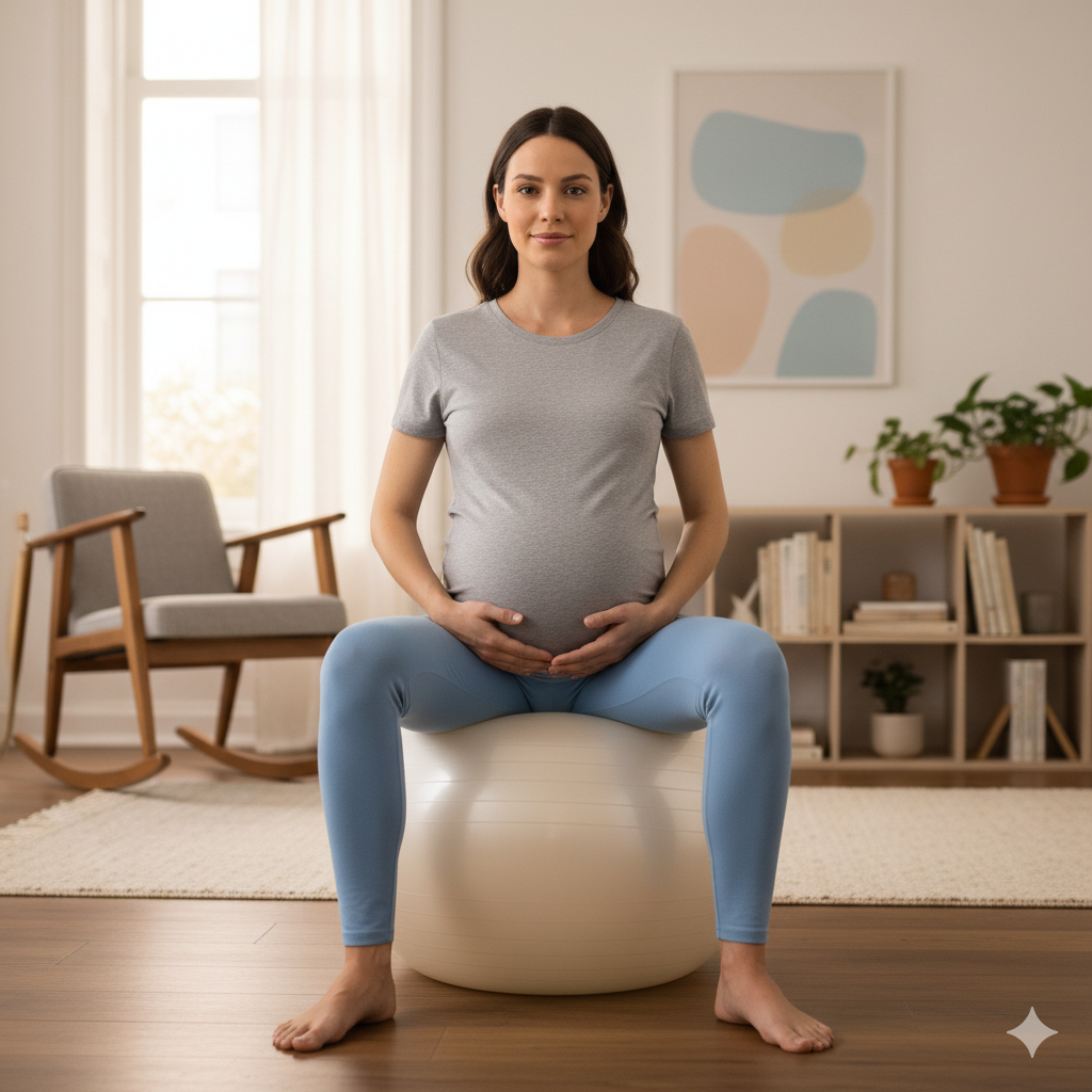 femme enceinte sur ballon de grossesse