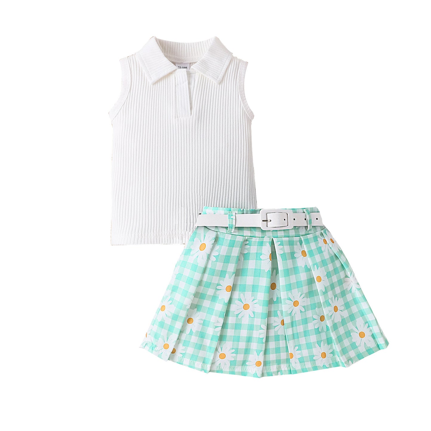 Ensemble haut sans manches et jupe avec ceinture