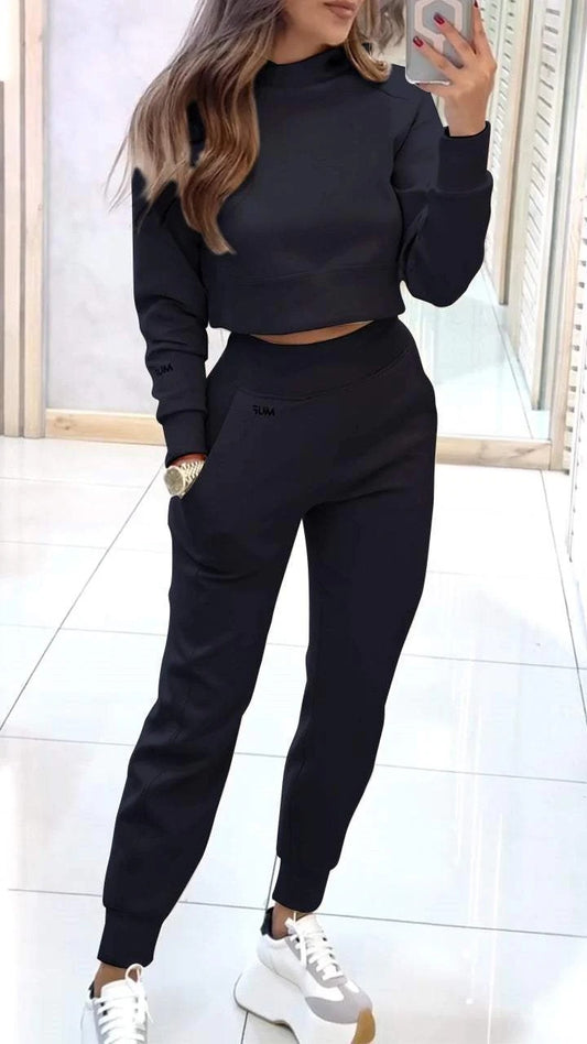 Ensemble de sport haut court et pantalon slim avec poches pour femme