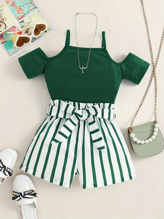 Cami top & short rayé avec ceinture pour petite fille