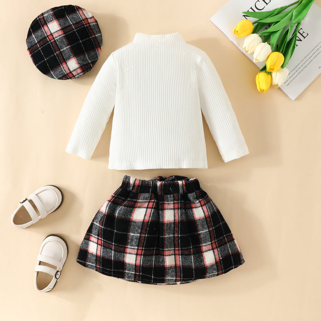 Ensemble fille 3pcs jupe ovale haut et béret