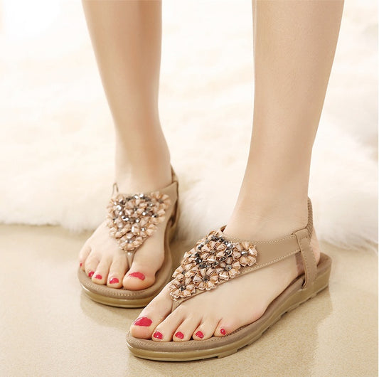 Sandales d'été femme motif floral à strass