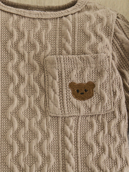 Combinaison à manches longues en jacquard avec broderie d'ours pour bébé