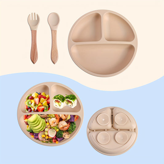 Ensemble 3pcs assiette cuillère et fourchette en silicone