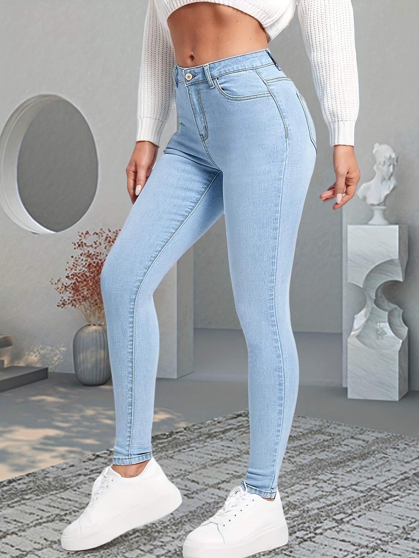 Jean slim bleu en denim pour femme