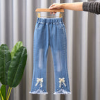 Pantalon en jean pour fille avec nœud et perle