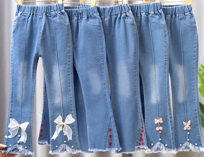 Pantalon en jean pour fille avec nœud et perle