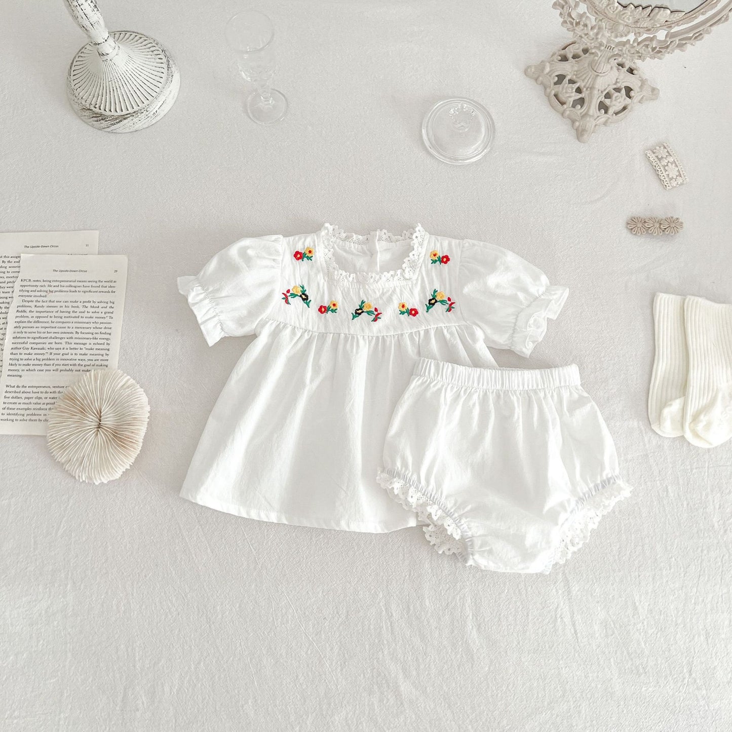 Ensemble d'été 2 pièces brodé pour bébé fille