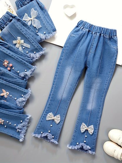 Pantalon en jean pour fille avec perles et nœud