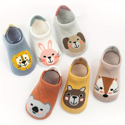 12 paires d'adorables chaussettes à motifs d'animaux avec grains antidérapants