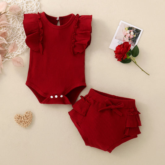 Ensemble short et haut à manches volantées bébé fille