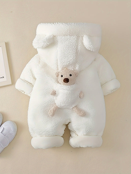 Barboteuse à capuche chaude avec décor d'ours pour bébé