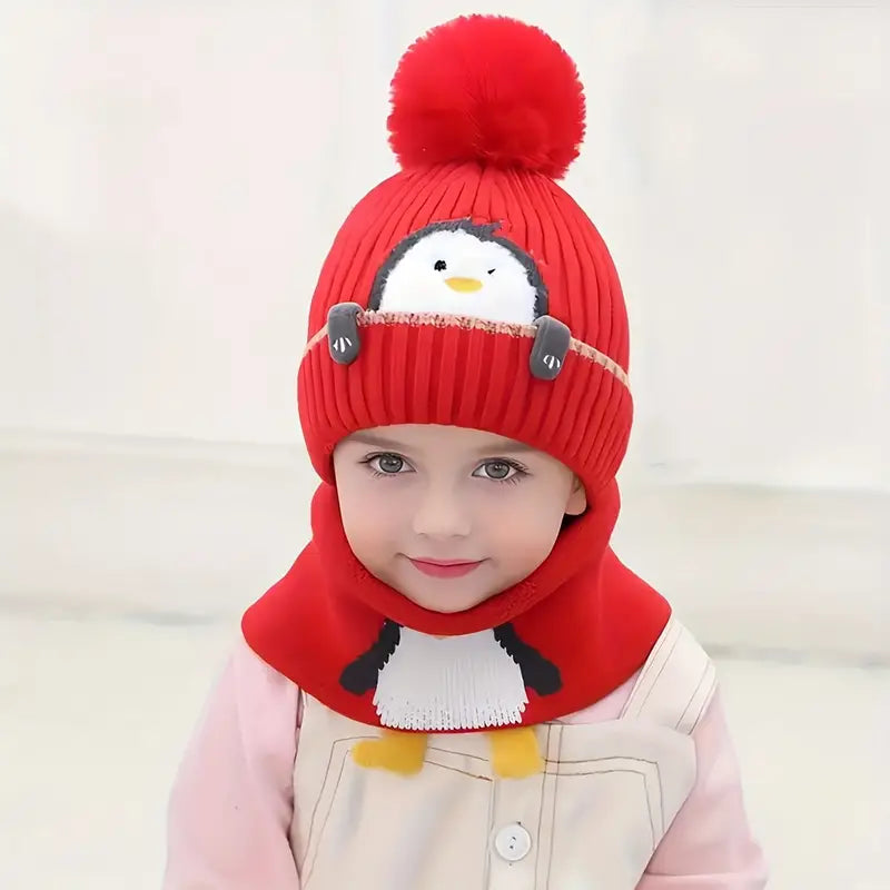 Bonnet écharpe motif pingouin.