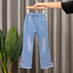 Pantalon en jean pour fille avec nœud et perle