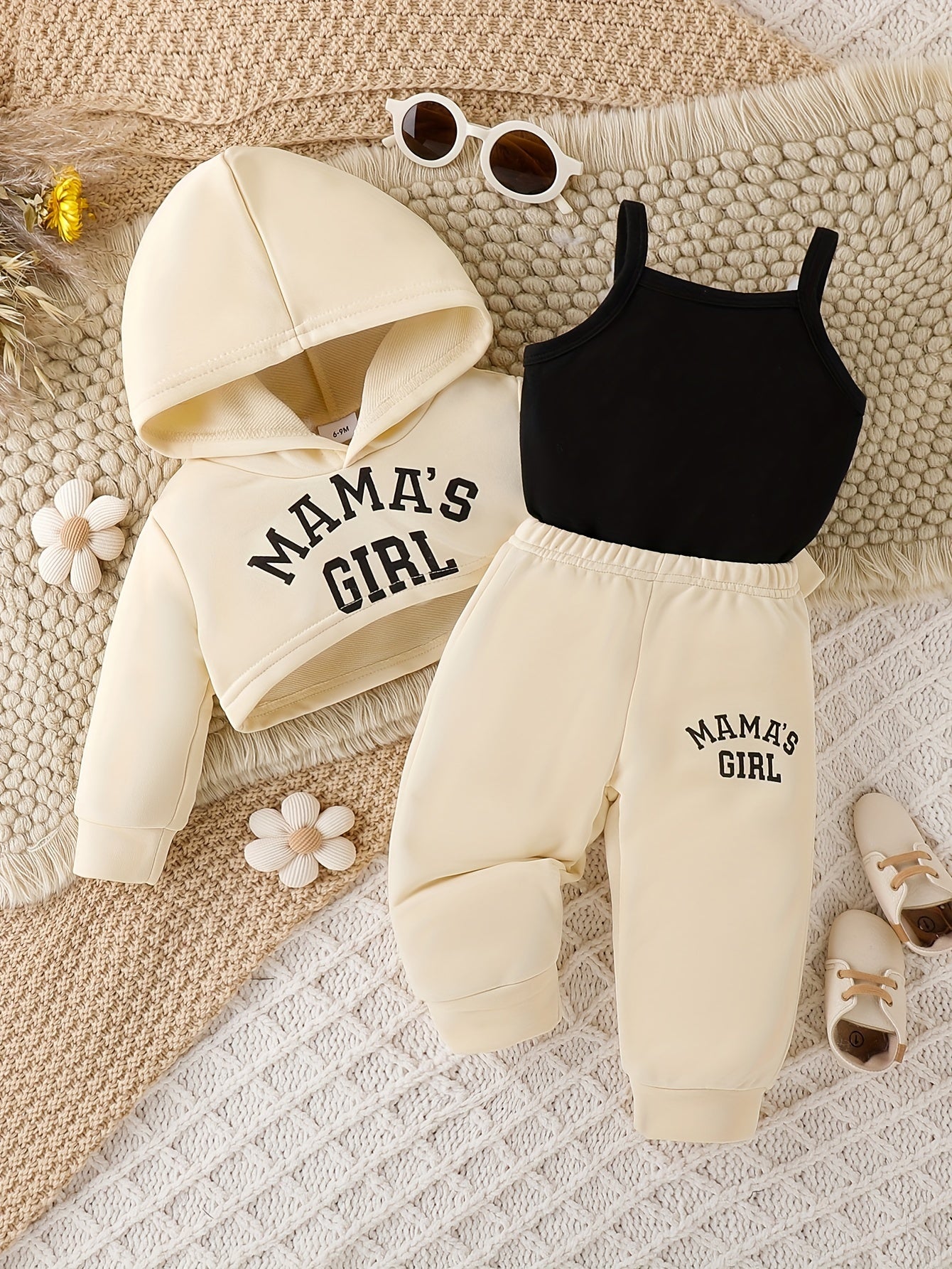 Ensemble 3 pcs sweat à capuche top court et pantalon pour fille