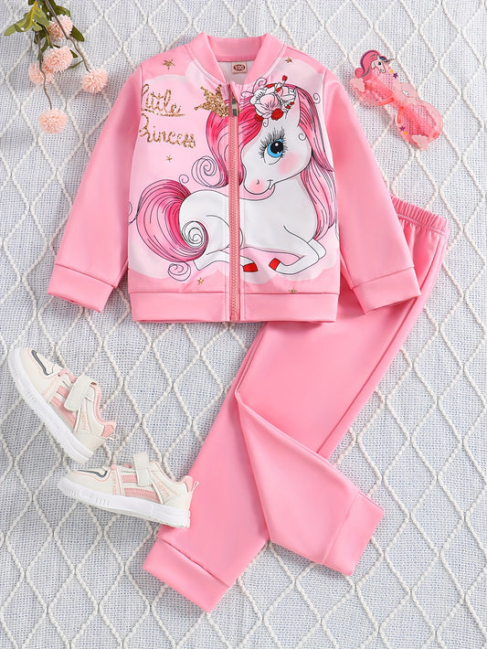 Ensemble de veste à glissière licorne+pantalon de jogging pour fille