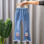 Pantalon en jean pour fille avec nœud et perle