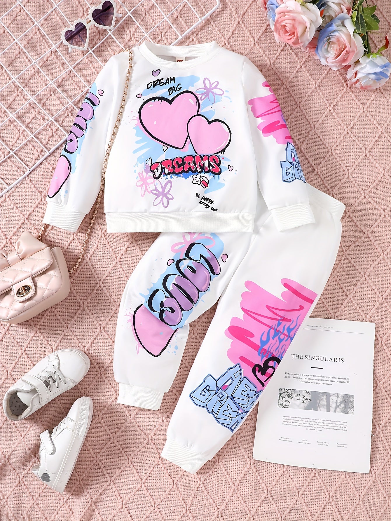 Ensemble sweat-shirt et pantalon imprimé graffiti pour fille