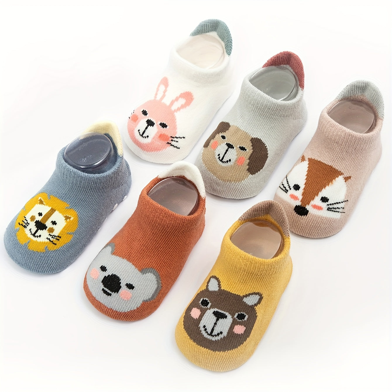 12 paires d'adorables chaussettes à motifs d'animaux avec grains antidérapants