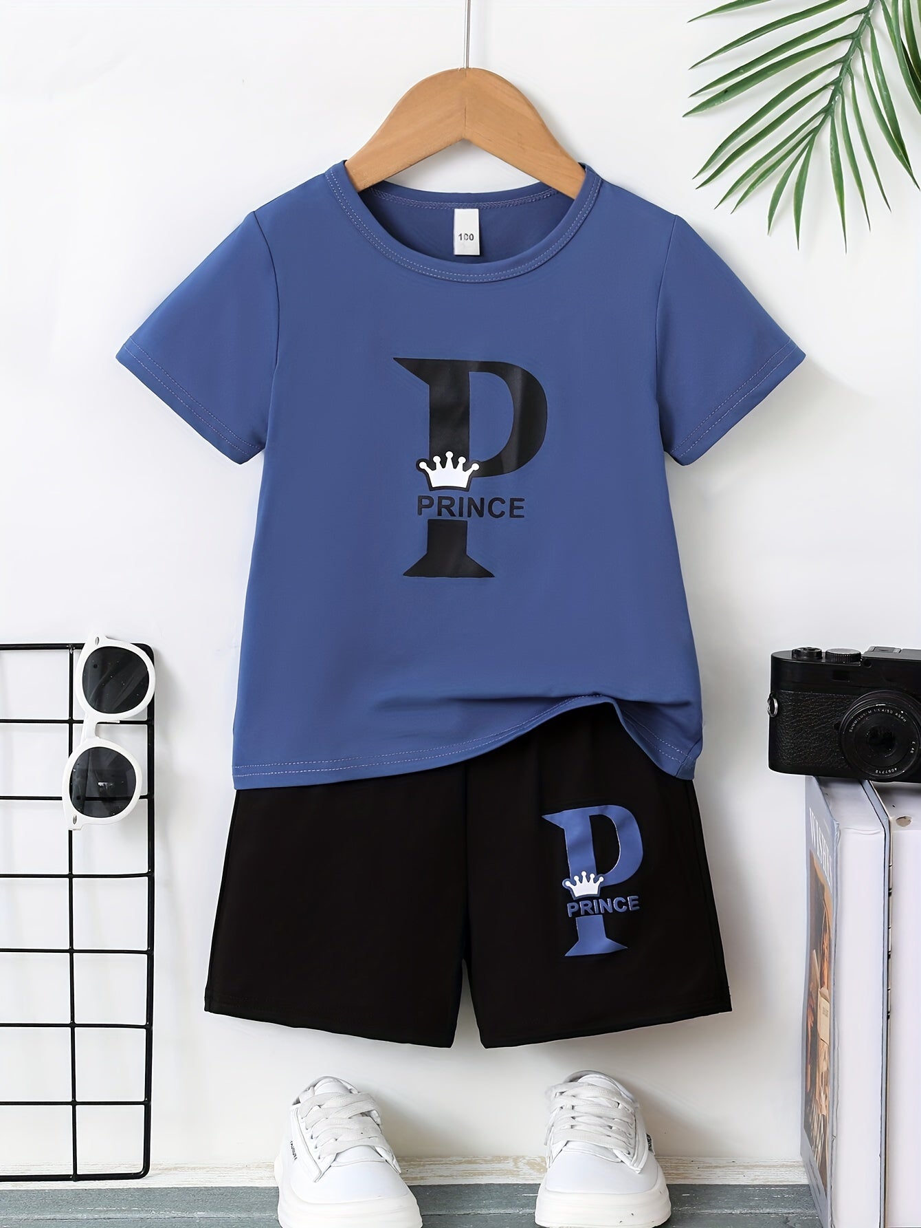 Ensemble de t-shirt et short casual pour garçons avec impression graphique de lettres PRINCE