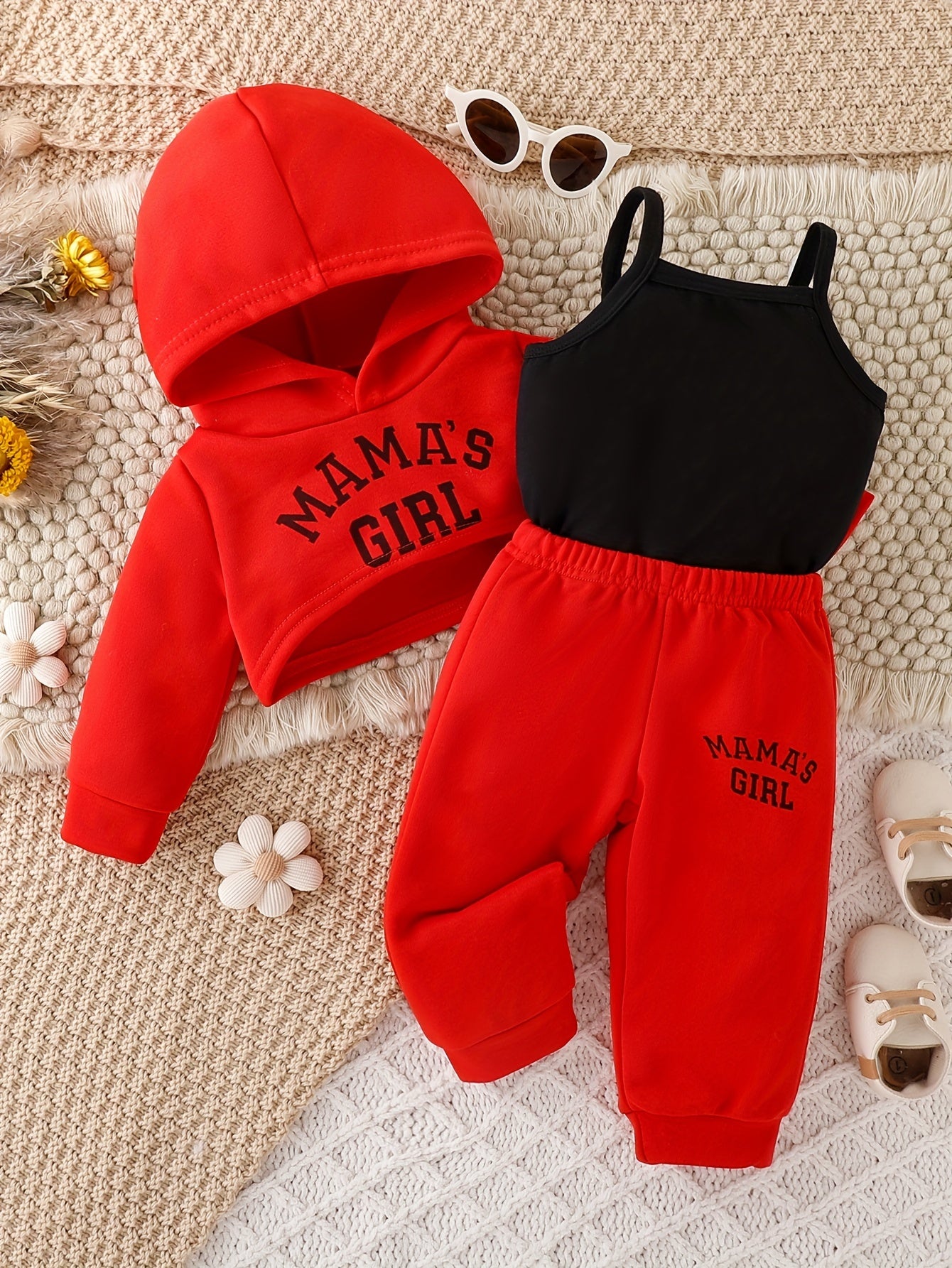 Ensemble 3 pcs sweat à capuche top court et pantalon pour fille