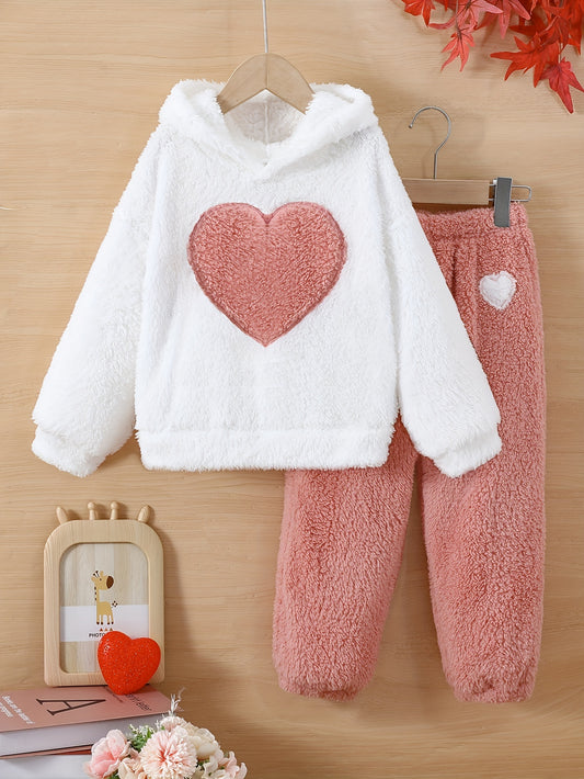 Ensemble de 2 pièces sweat à capuche et pantalon en peluche doux pour fille