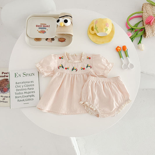 Ensemble d'été 2 pièces brodé pour bébé fille