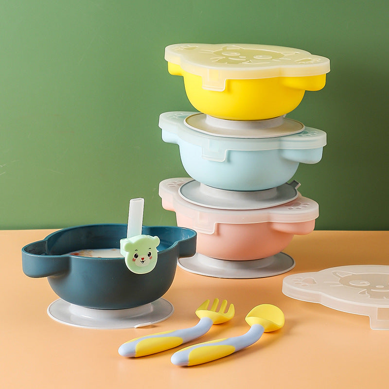 Ensemble bol à ventouse et couverts 