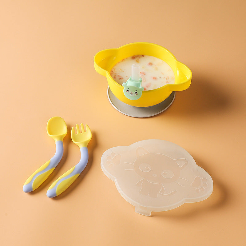 Ensemble bol à ventouse et couverts 