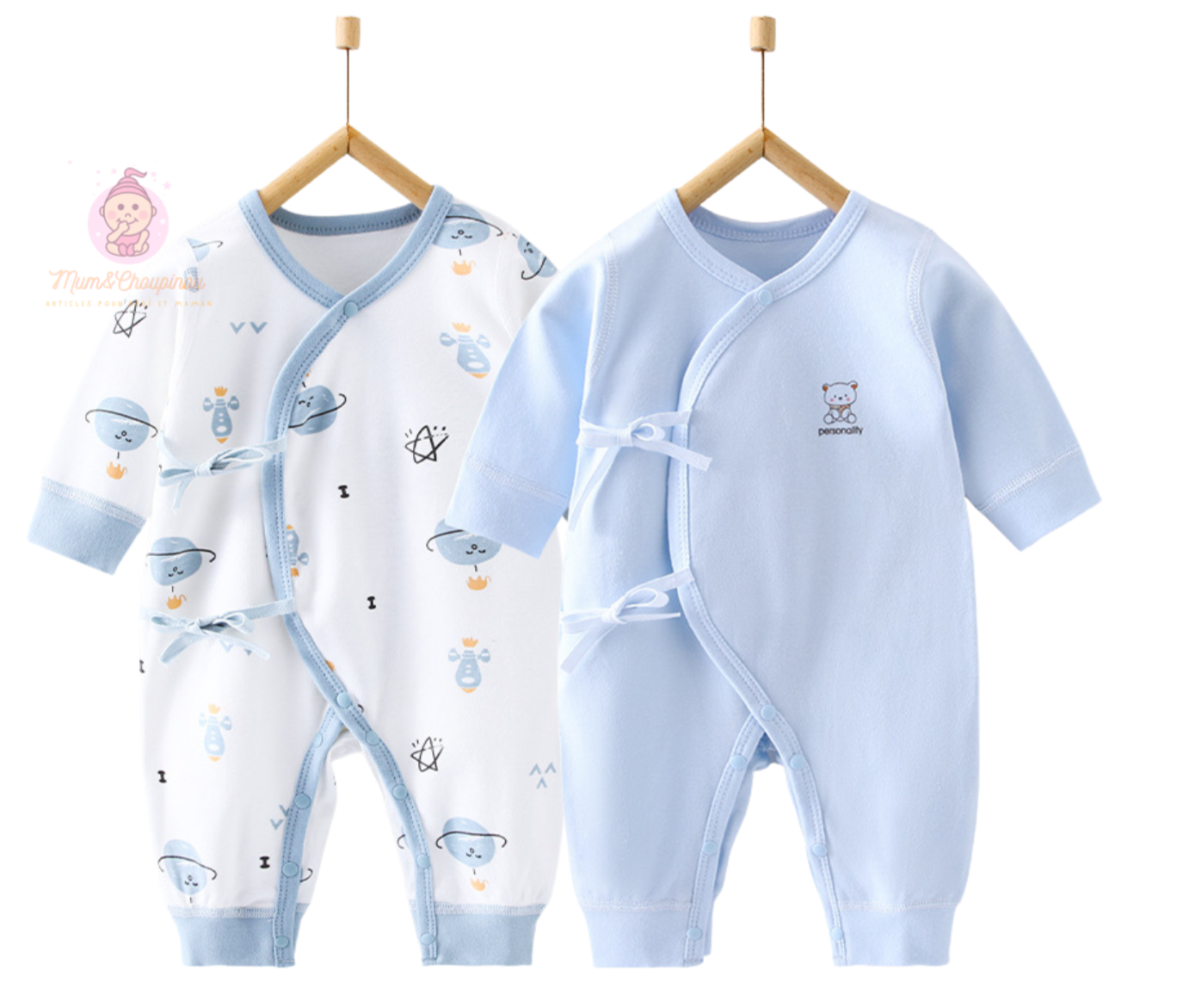 Lot de 2 grenouillères bébé croisés