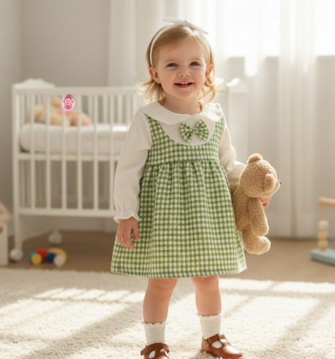 Robe bébé fille à carreaux verts