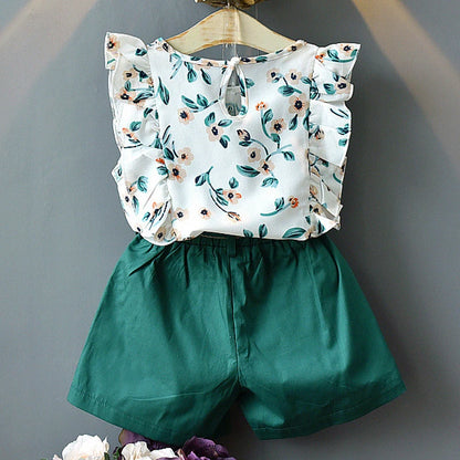 Ensemble petite fille haut fleuri et short