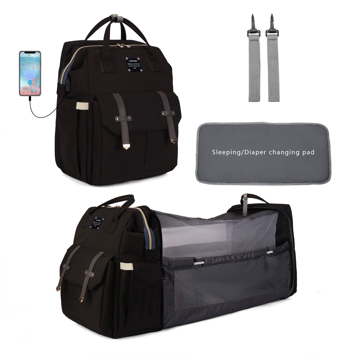 Sac à langer avec matelas intégré et accessoires - Mum&Choupinou #