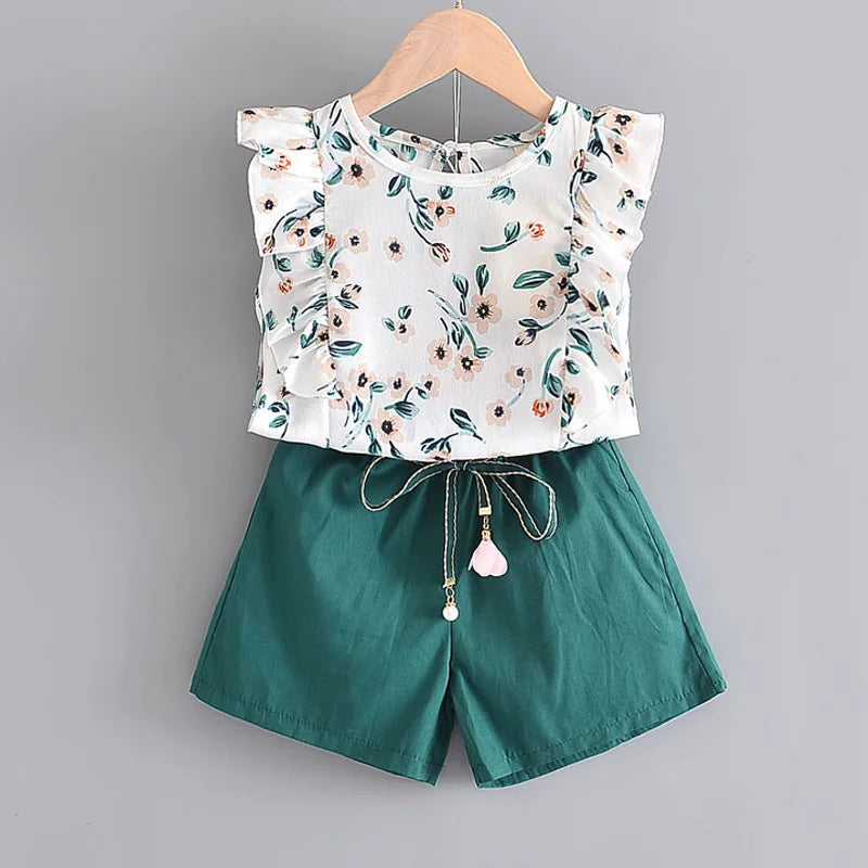 Ensemble petite fille haut fleuri et short