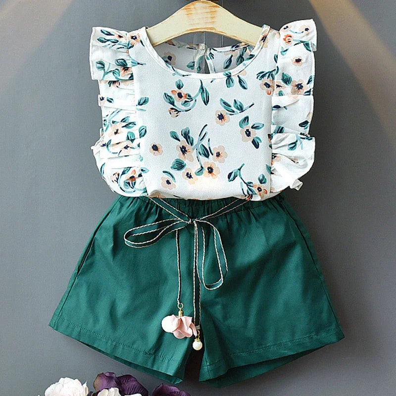 Ensemble petite fille haut fleuri et short