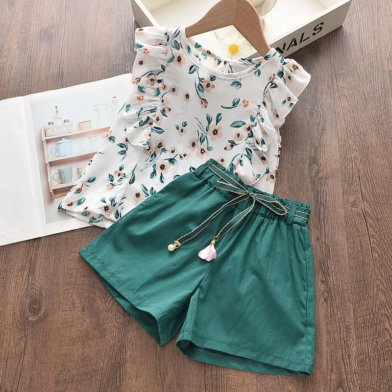 Ensemble petite fille haut fleuri et short