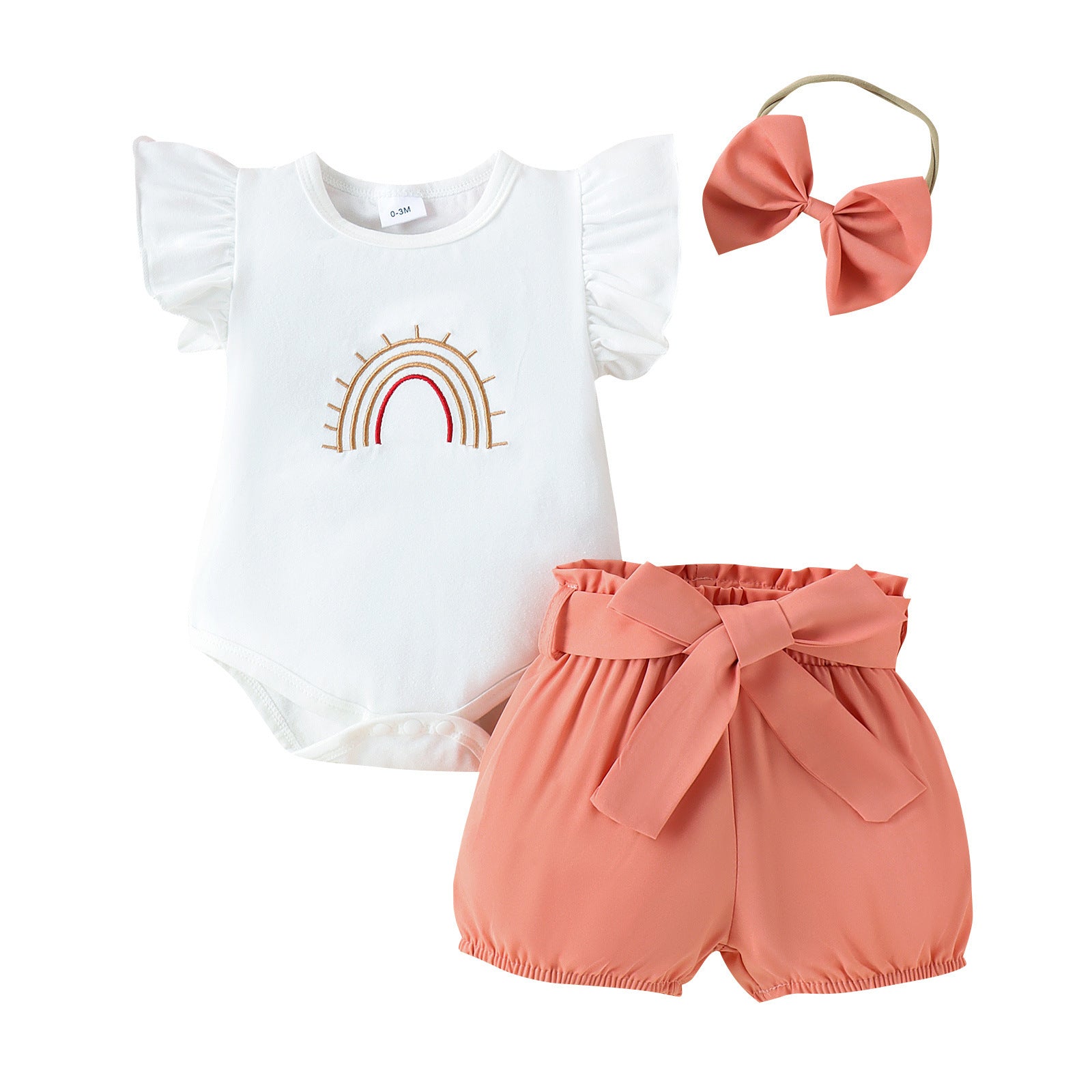 Ensemble short et barboteuse brodée arc en ciel