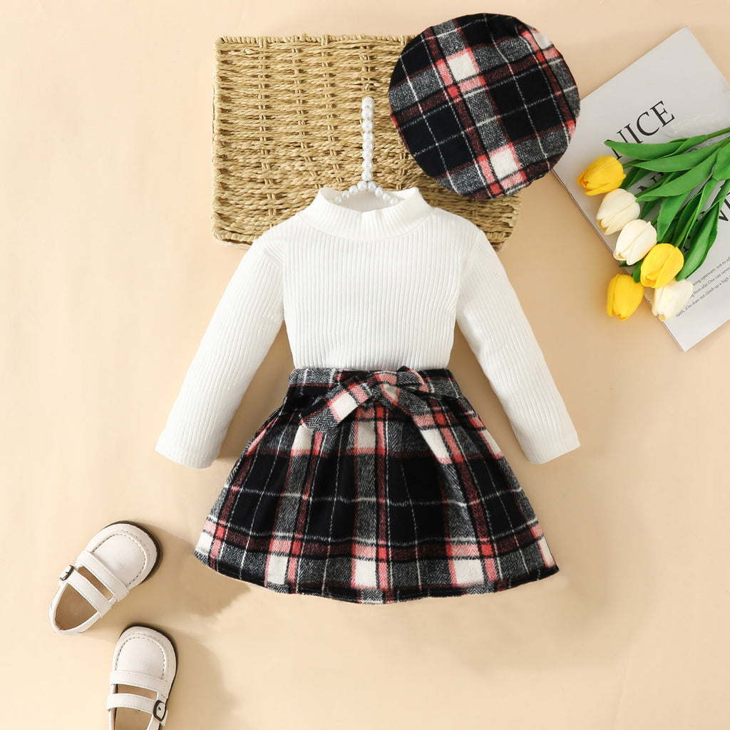 Ensemble fille 3pcs jupe ovale haut et béret