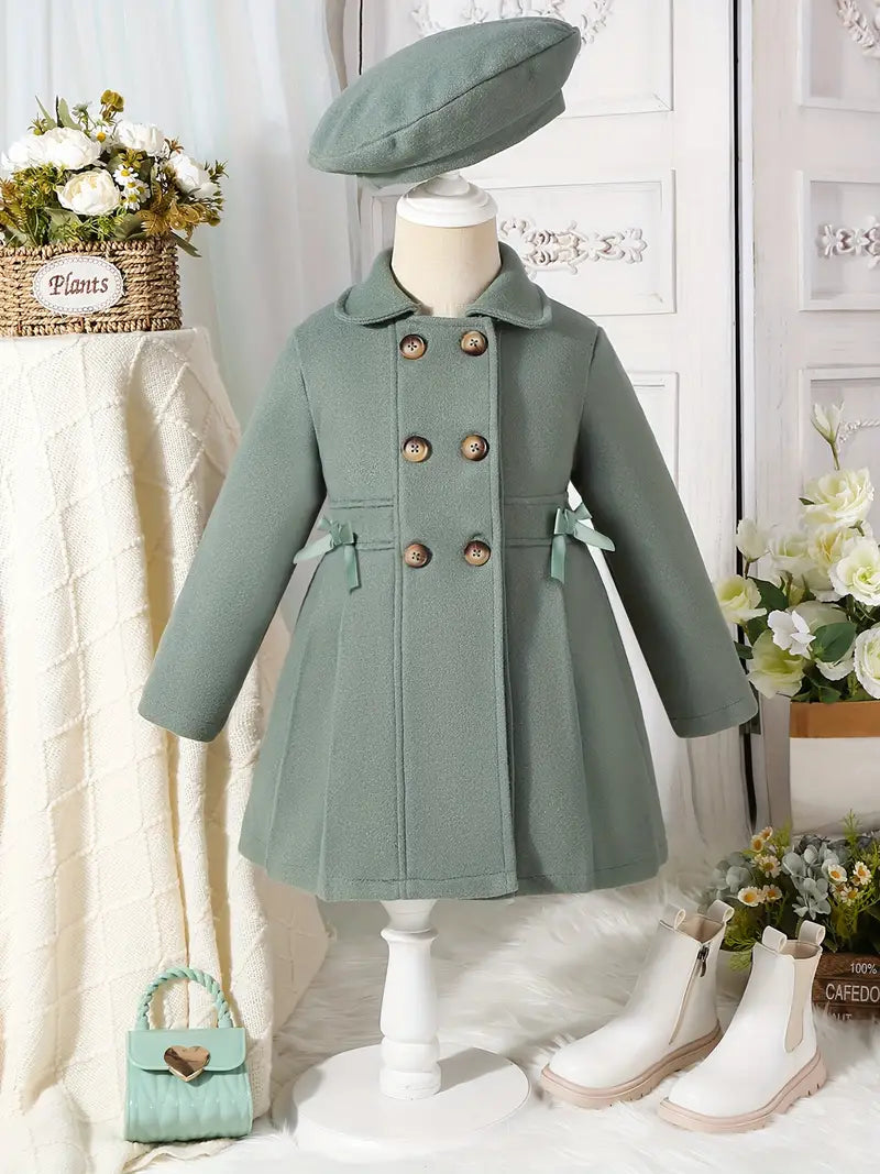 Manteau double boutonnage avec béret pour fille