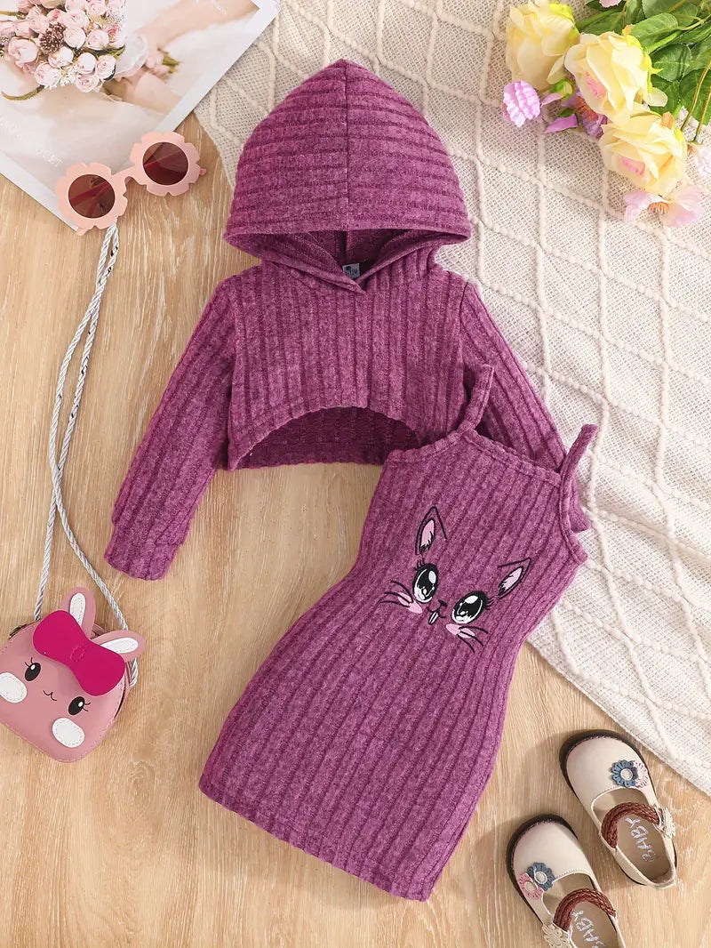 Ensemble robe côtelée et mini sweat à capuche pour fille