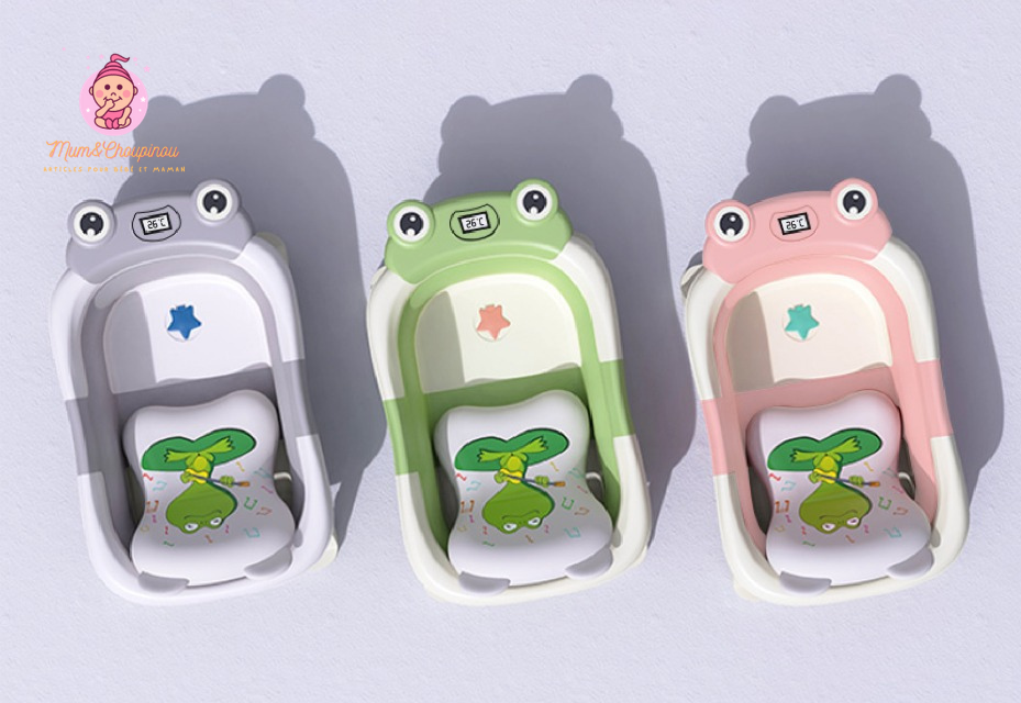 Baignoire bébé pliable Grenouille avec coussin de bain