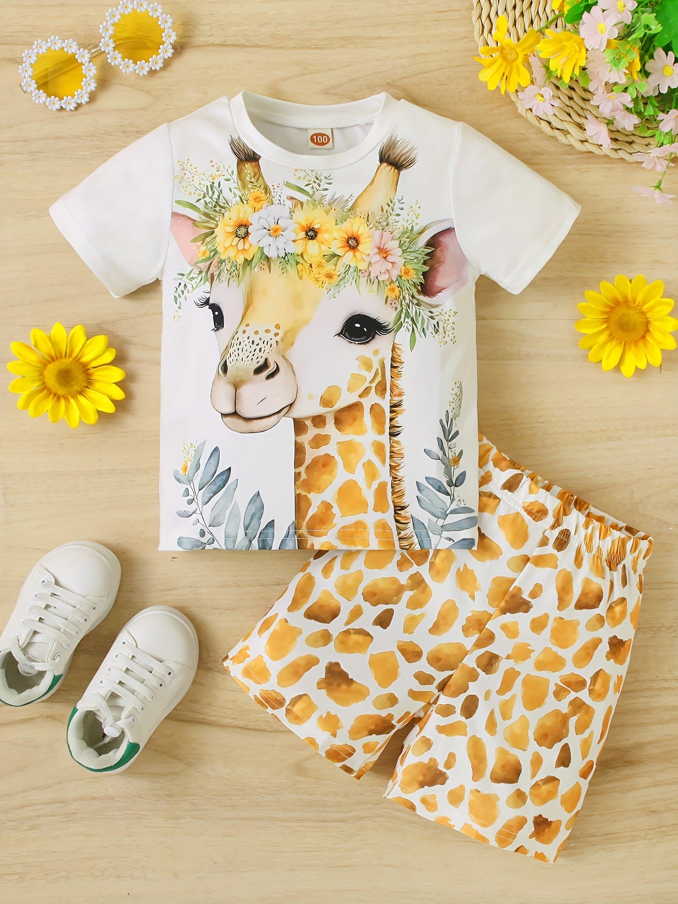 Tenue d'été 2 pièces Girafe pour filles